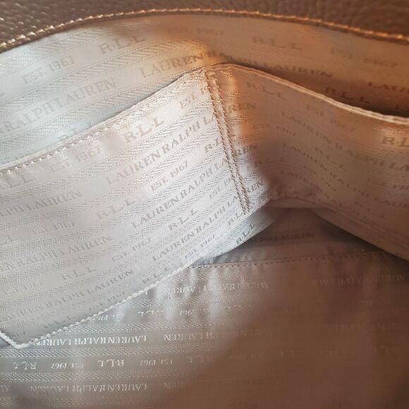 Ralph Lauren Gold Leather Bag Double Handle Medium Satchel Shoulder Strap - Picture 9 of 14